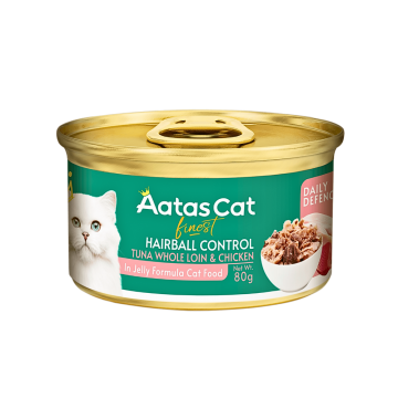 Aatas Cat Canned Food Finest Daily Defence Hairball Control Tuna Whole Loin & Chic 80g